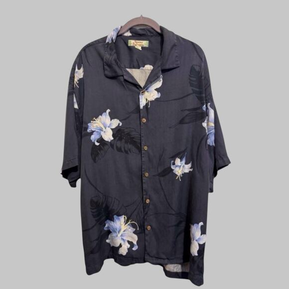 Tommy Bahama 100% Silk Men's Hawaiian Short Sleeve Shirt Gray/Blue Floral XL - Picture 1 of 9